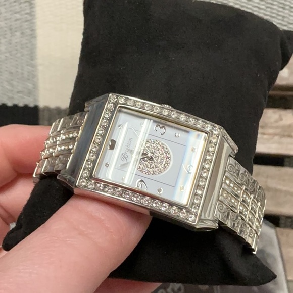 *Working Battery* Brighton euc diamond bar crystal fold over clasp silver watch main image 5